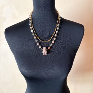 Collier deux rangs quartz et oeil de tigre